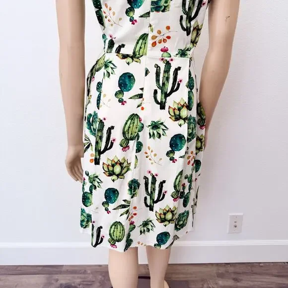 [Modcloth] Ixia Dashing Darling Succulent Cactus Retro A-Line Midi Dress Size 1X - Picture 9 of 12